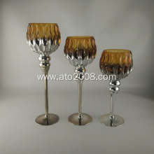 Glass candle holde with amber & silver